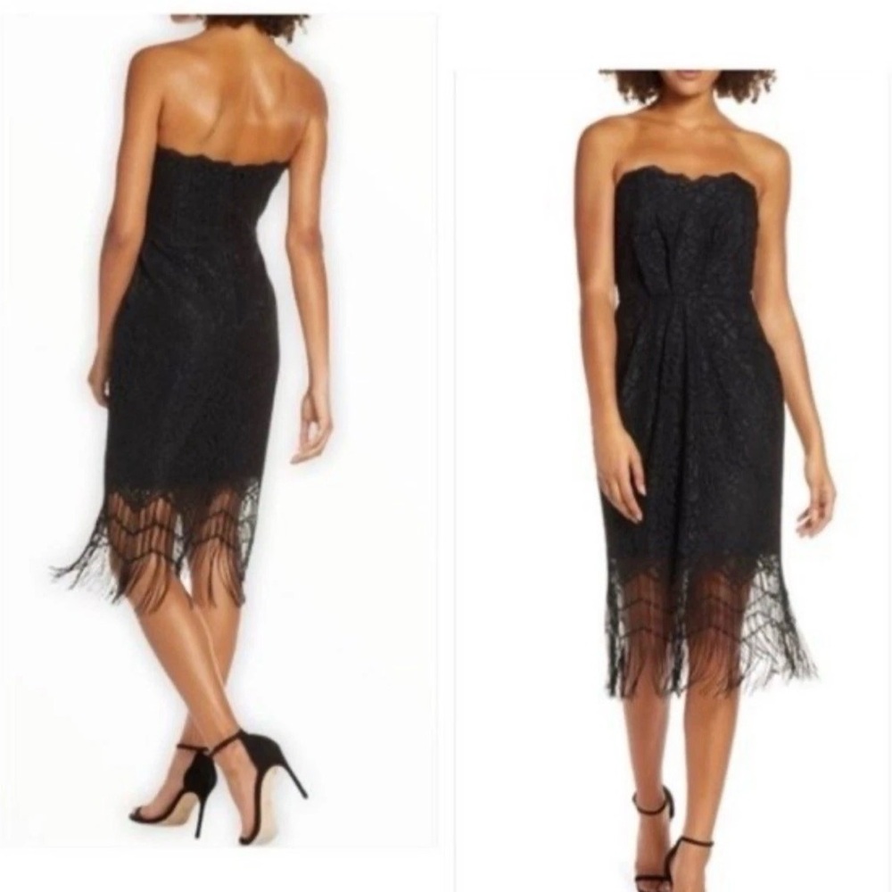 Chic Black Strapless Fringe Dress